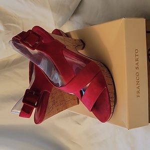 Gently Used Franco Sarto Red 4.5" Cork Heels. Size 9.
